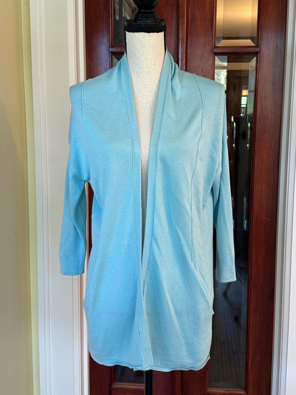 InCashmere | Silk & Cashmere Blend Open Front Cardigan in Aqua, Size XS